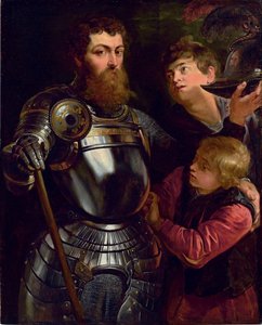 Retrato de un comandante, tres cuartos de longitud, vistiéndose para la batalla de Peter Paul Rubens